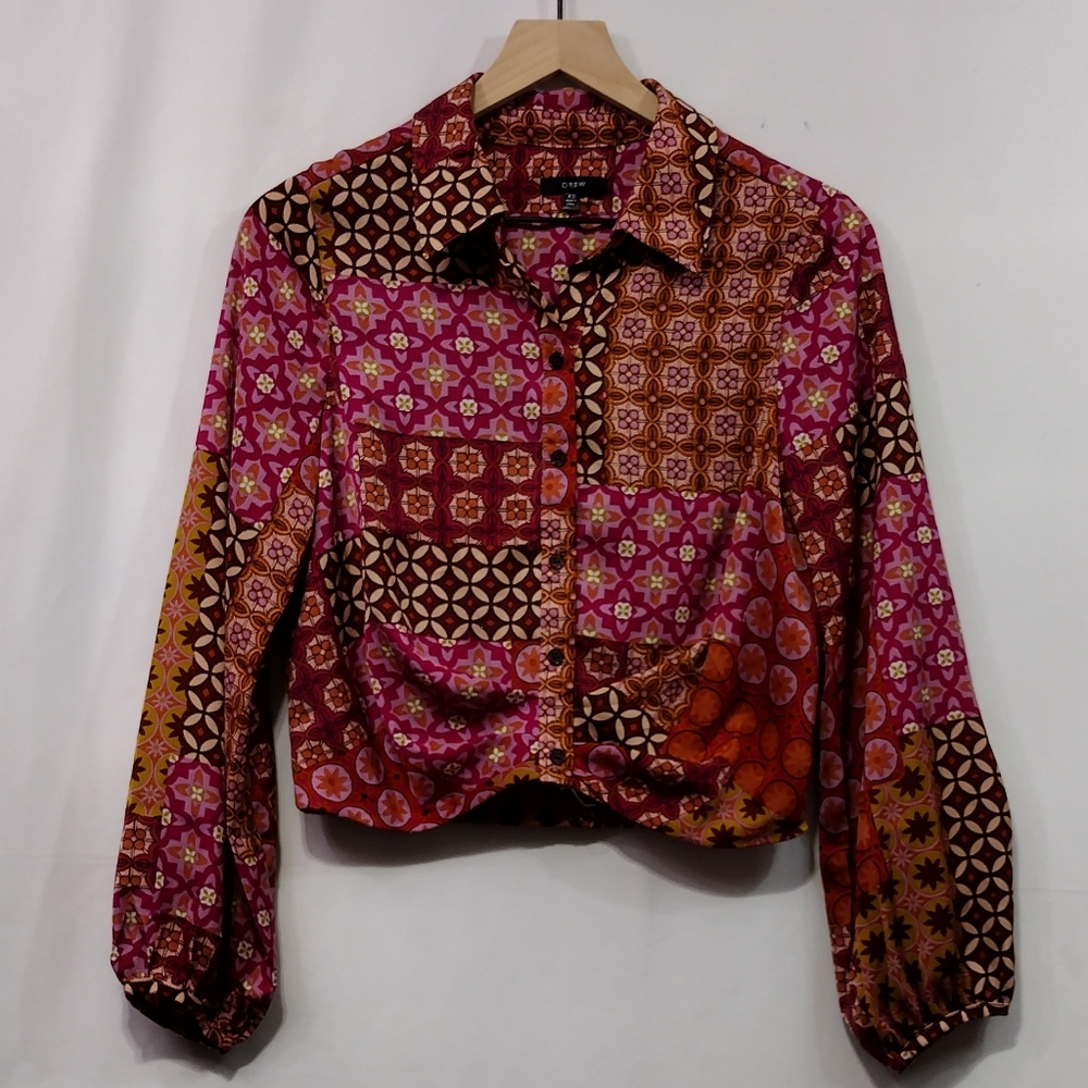 Drew Patchwork Floral Button Top Women's XS Multicolor Artsy Retro Cottagecore